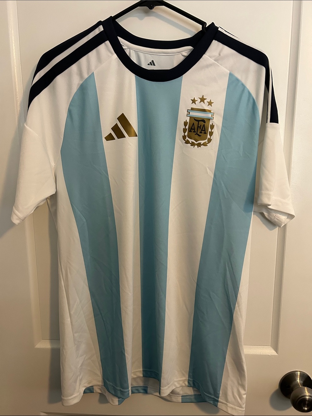 adidas Argentina Football Jersey - Light Blue & White with Gold Crest
